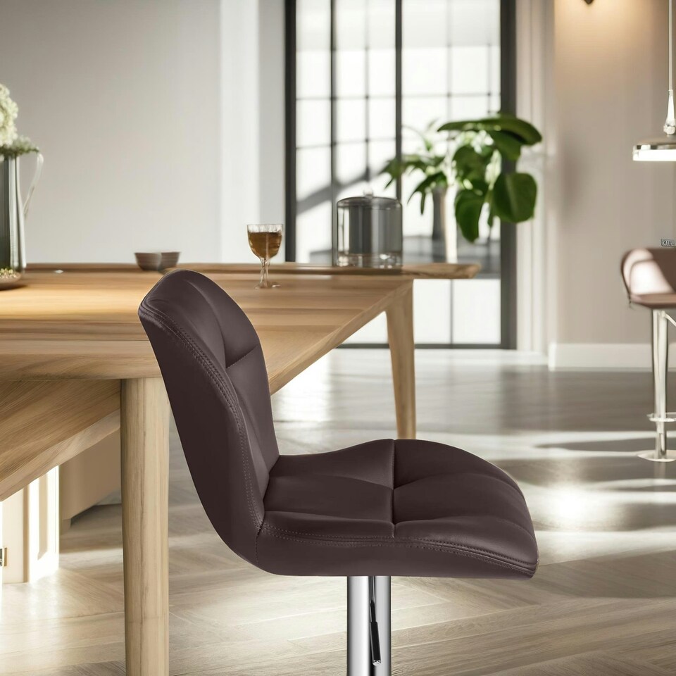 image 1 of Set Of 2 Height Adjustable 360 Swivel Barstools With Backrest Brown Brown