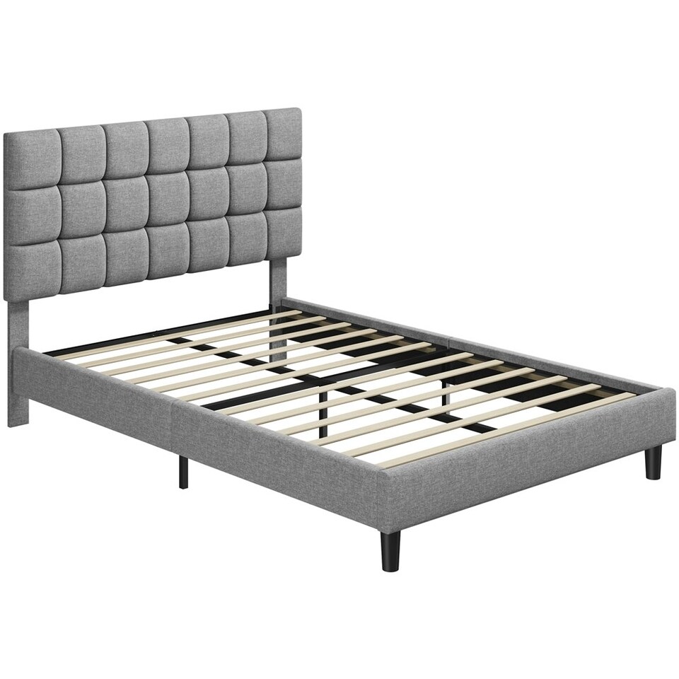 image 1 of Yaheetech 150 cm W × 200 cm L Upholstered Bed Frame Light Grey