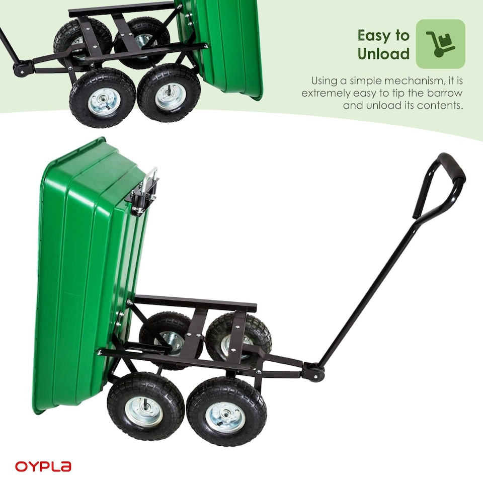 image 1 of Heavy Duty Green Garden Cart with Tipping Barrow Trolley