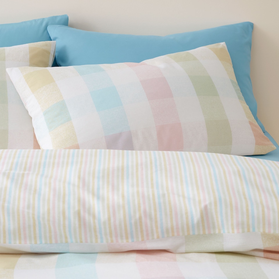 image 1 of Spring Check Reversible Duvet Cover Set | Multi | Pastel | King