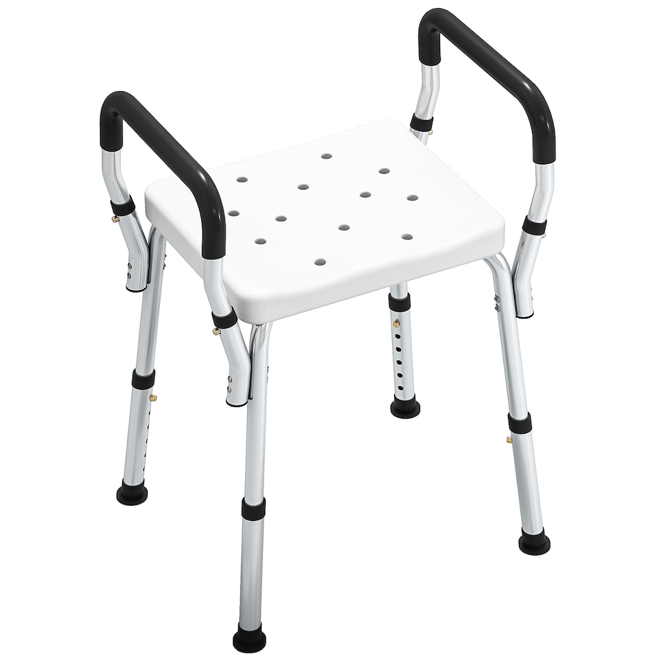image 1 of HOMCOM Portable Shower Stool, Non-Slip Shower Chair with Adjustable Height, Rust-Free Aluminium Bath Chair for Elderly, Disabled, White