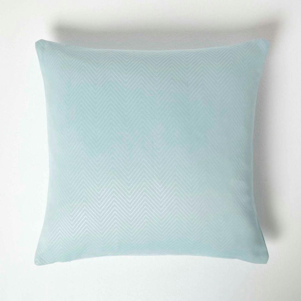 image 1 of Homescapes Pastel Blue Herringbone Chevron Cushion Cover - 45 x 45 cm | Blue | Pastel blue | 45 x 45 cm