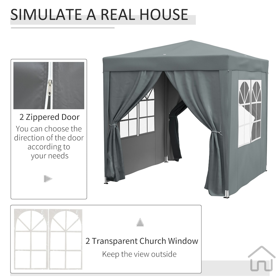 image 1 of Outsunny 2mx2m Pop Up Gazebo Party Tent Canopy Marquee with Storage Bag Grey