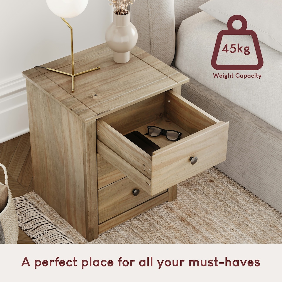 image 1 of Vida Designs Panama 3 Drawer Bedside Chest Cabinet Table Nightstand, Solid Pine Wood