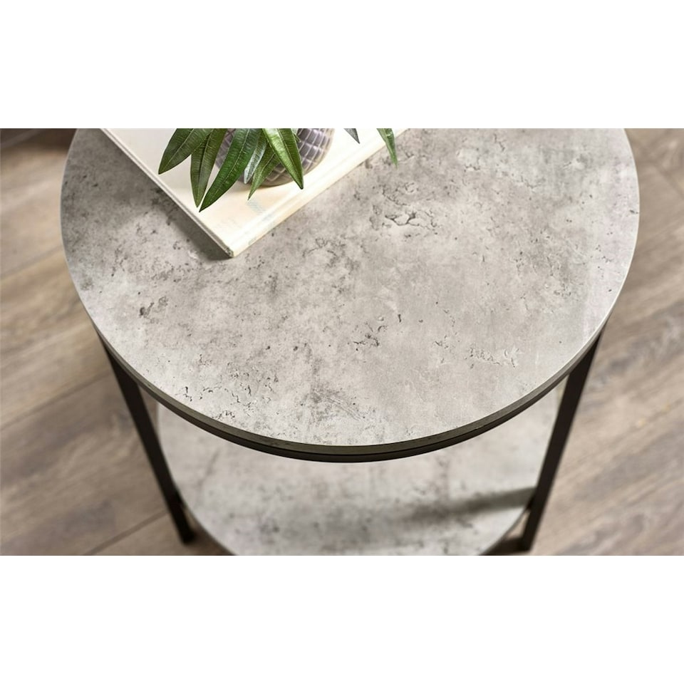 image 1 of Concrete Effect Circular Lamp Table Grey