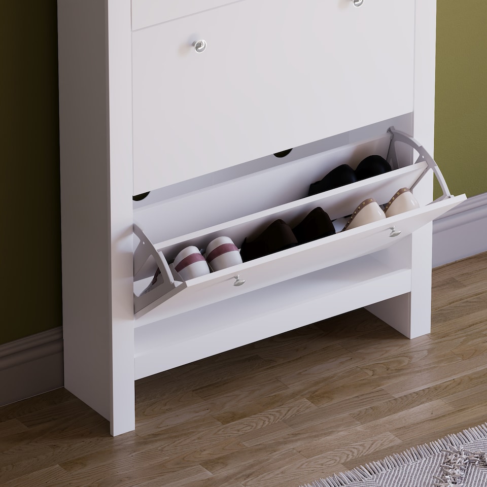 image 1 of Vida Designs Arlington 2 Door 1 Drawer Shoe Cabinet Shoe Rack Storage Cupboard, White & Oak | White | White | 1