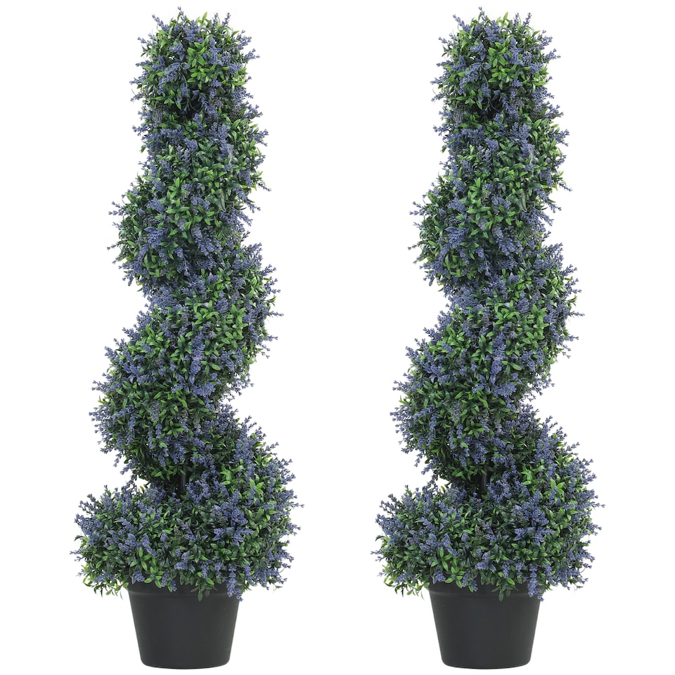 image 1 of Artificial Lavender Topiary Tree with 315 Leaves and 315 Flowers, Set of 2