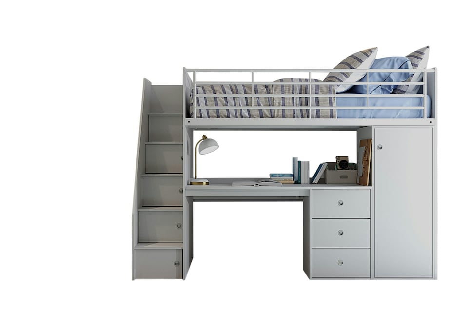 image 1 of Dakota High Sleeper Bed Frame with Desk and Storage in Grey | Grey | Single