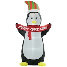 HOMCOM 8ft Inflatable Penguin & Christmas Banner Decoration Indoor Outdoor WeatherResistant Shell Fun Cute