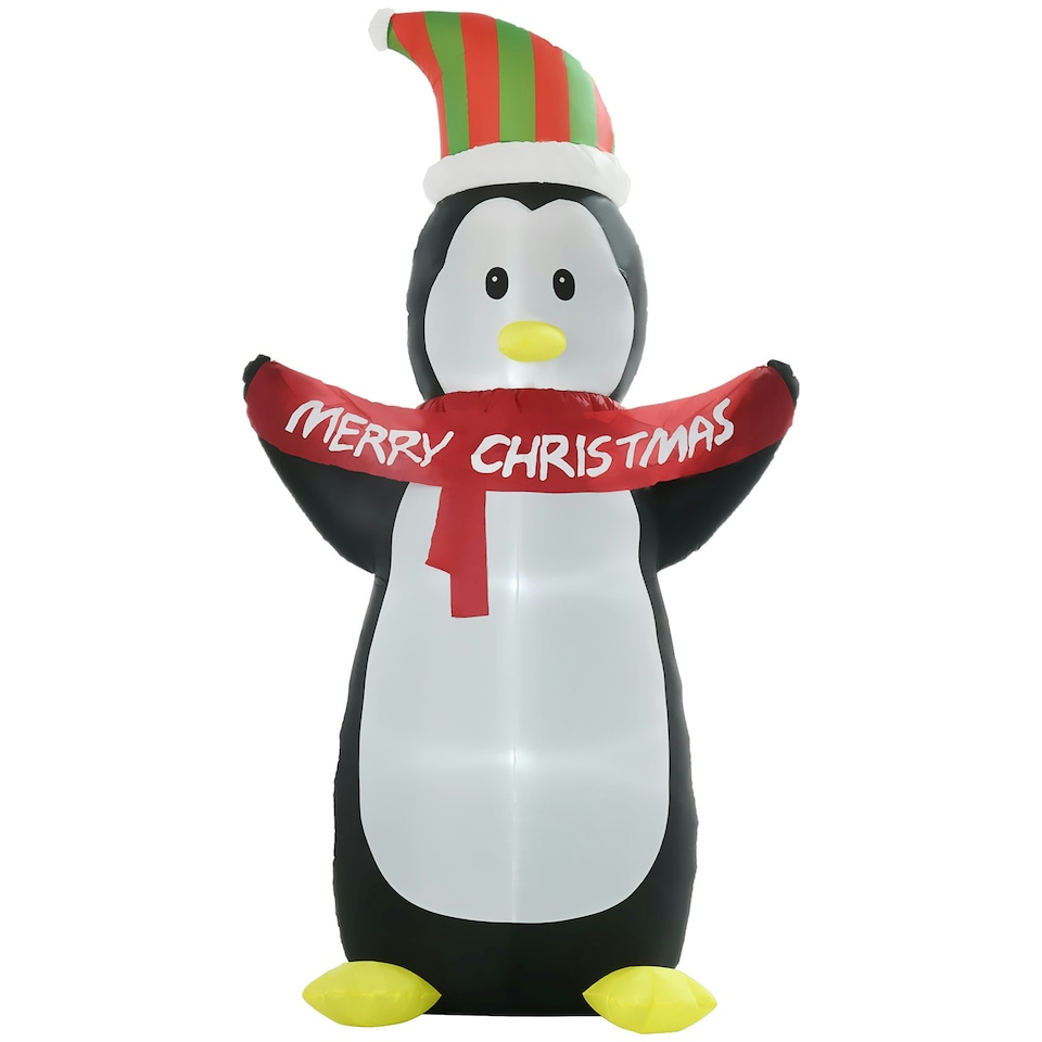 image 1 of HOMCOM 8ft Inflatable Penguin & Christmas Banner Decoration Indoor Outdoor WeatherResistant Shell Fun Cute