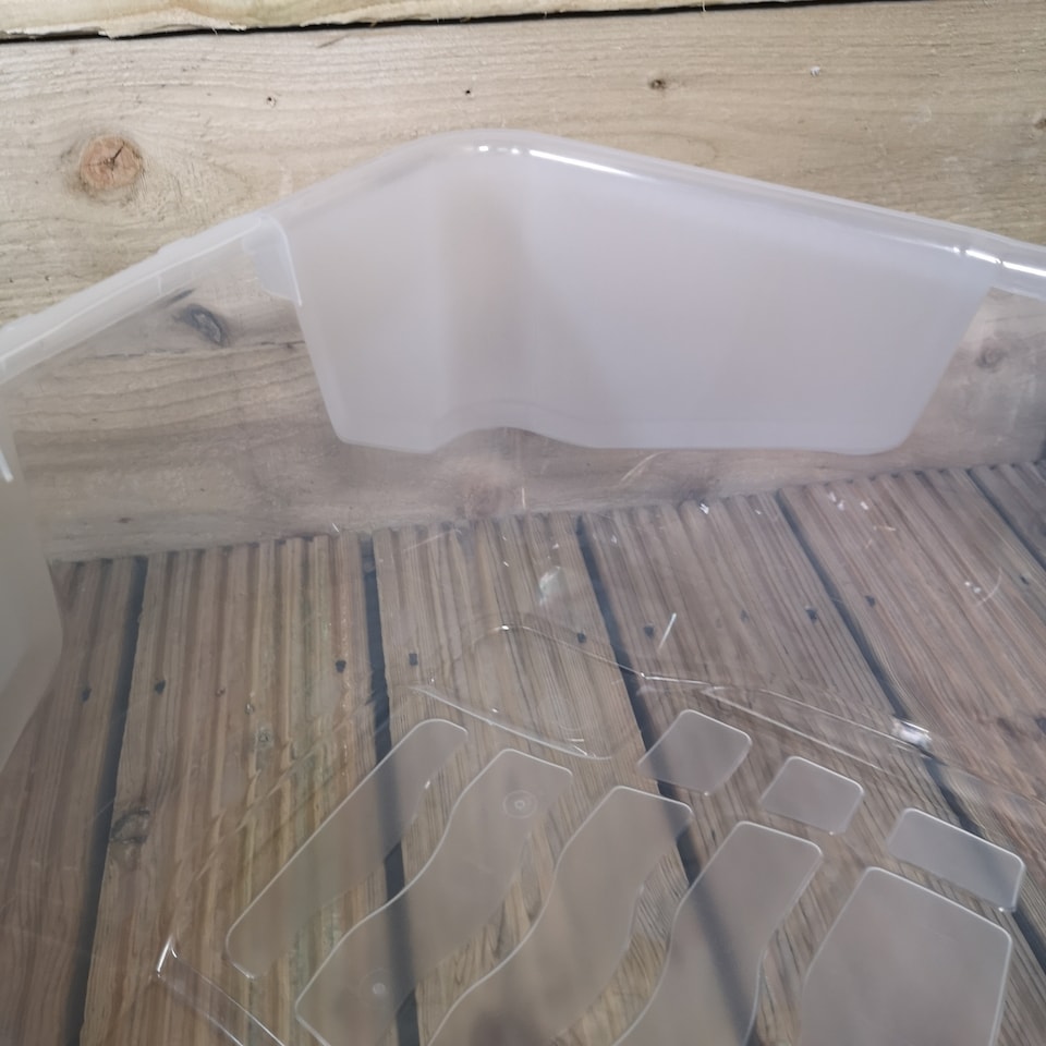 image 1 of 10 x 42L Clear Storage Box with Black Lid, Stackable and Nestable Design Storage Solution