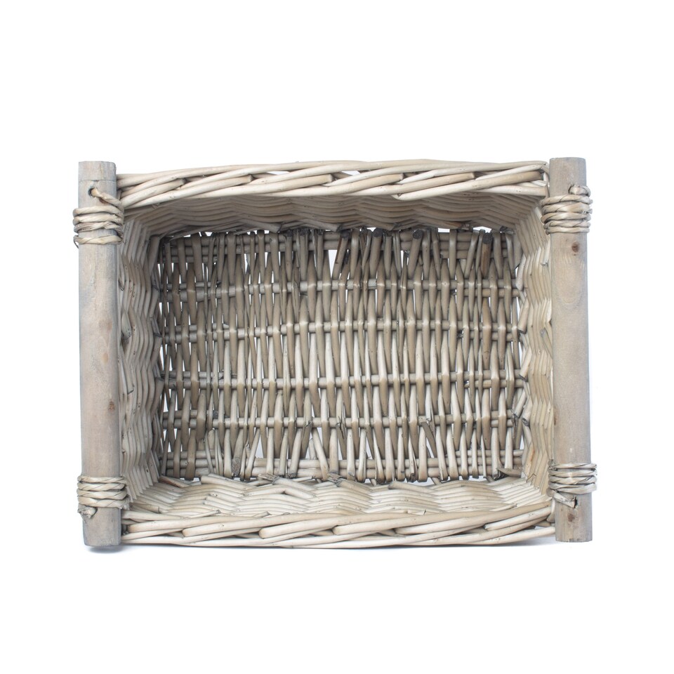 image 1 of Small Grey Wash Wooden Handled Storage Basket | Grey | Grey