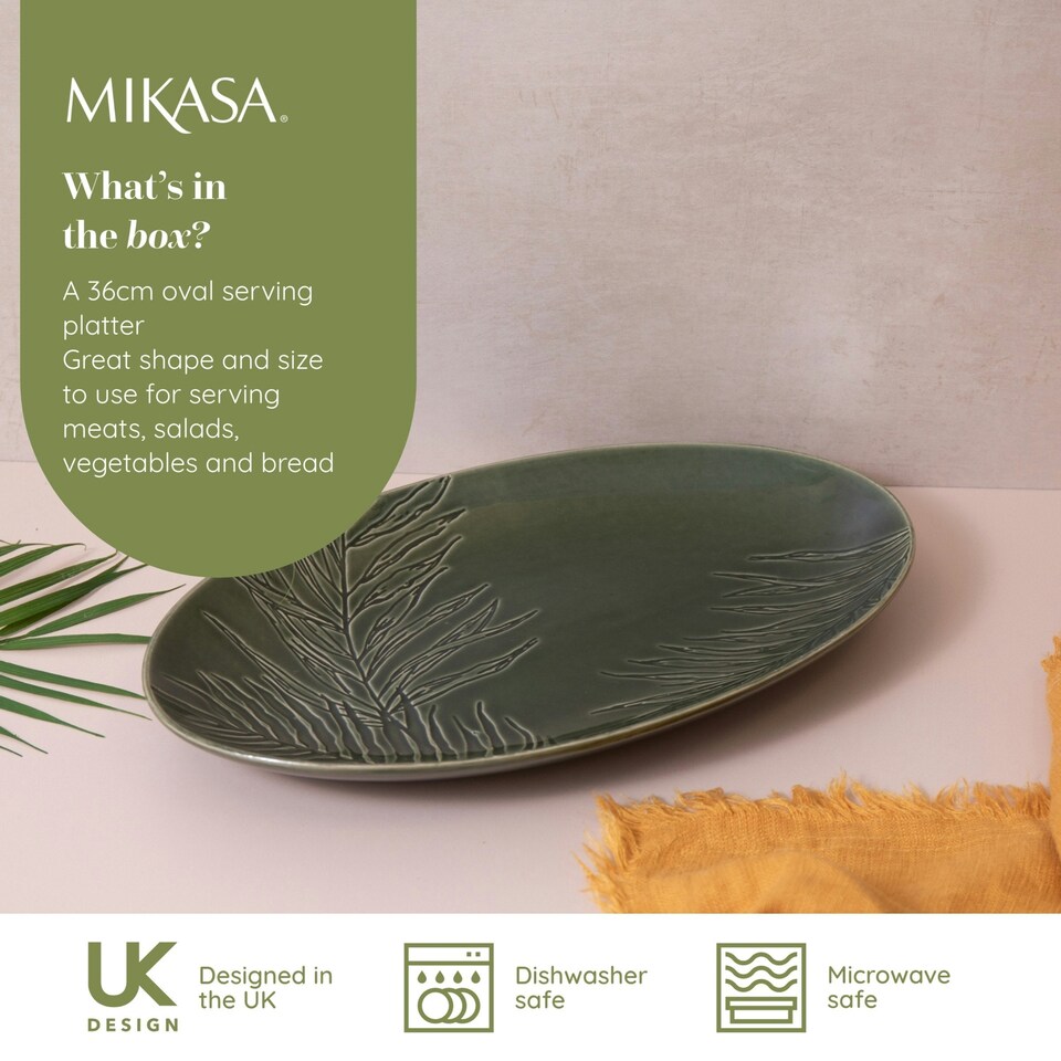 image 1 of Mikasa Serving Platter Green Ceramic Oval 36cm