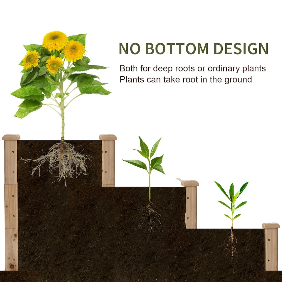 image 1 of Outsunny Wooden Raised Bed 3-Tier Planter Kit Elevated Plant Box 124x124x56cm