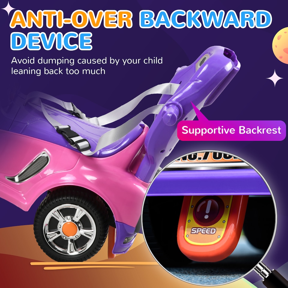 image 1 of AIYAPLAY 3 in 1 Ride on Push Car, Cartoon Robot Theme Foot to Floor Slider, Baby Push Along Car with Parent Handle, Light Music Horn, Underneath Storage, for Boys Girls 12-36 Months - Pink