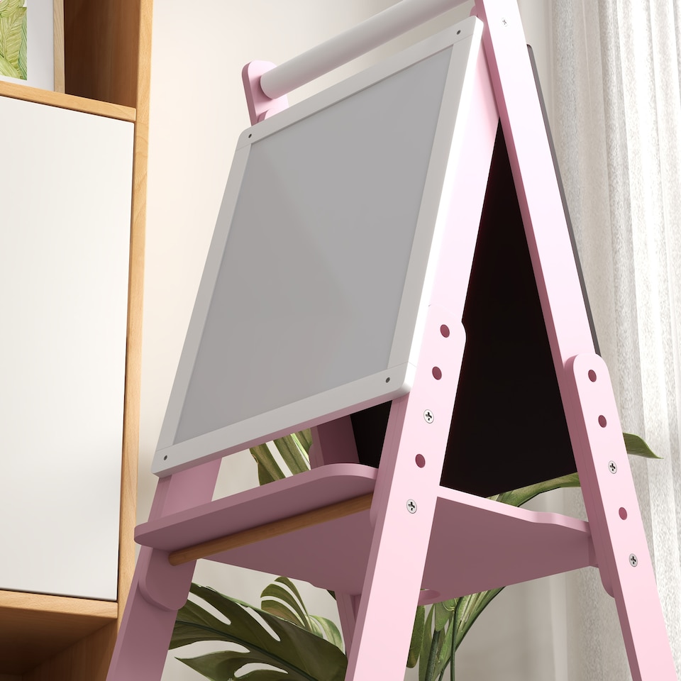 image 1 of AIYAPLAY Three-in-One Easel for Kids, with Paper Roll, Adjustable Height | Pink | Pink