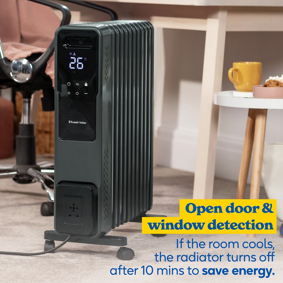 image 1 of Russell Hobbs® RHOFR2500-M-D 2.5kW 11 Fin Digital Oil Filled Radiator with M-Shaped Fins Touch Control and Remote in Graphite