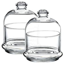 Mini Glass Service Bowl Pastry Cookie Candy Dish Jar with Bell Dome Lid | Clear | Clear | 2 Dishes | 2