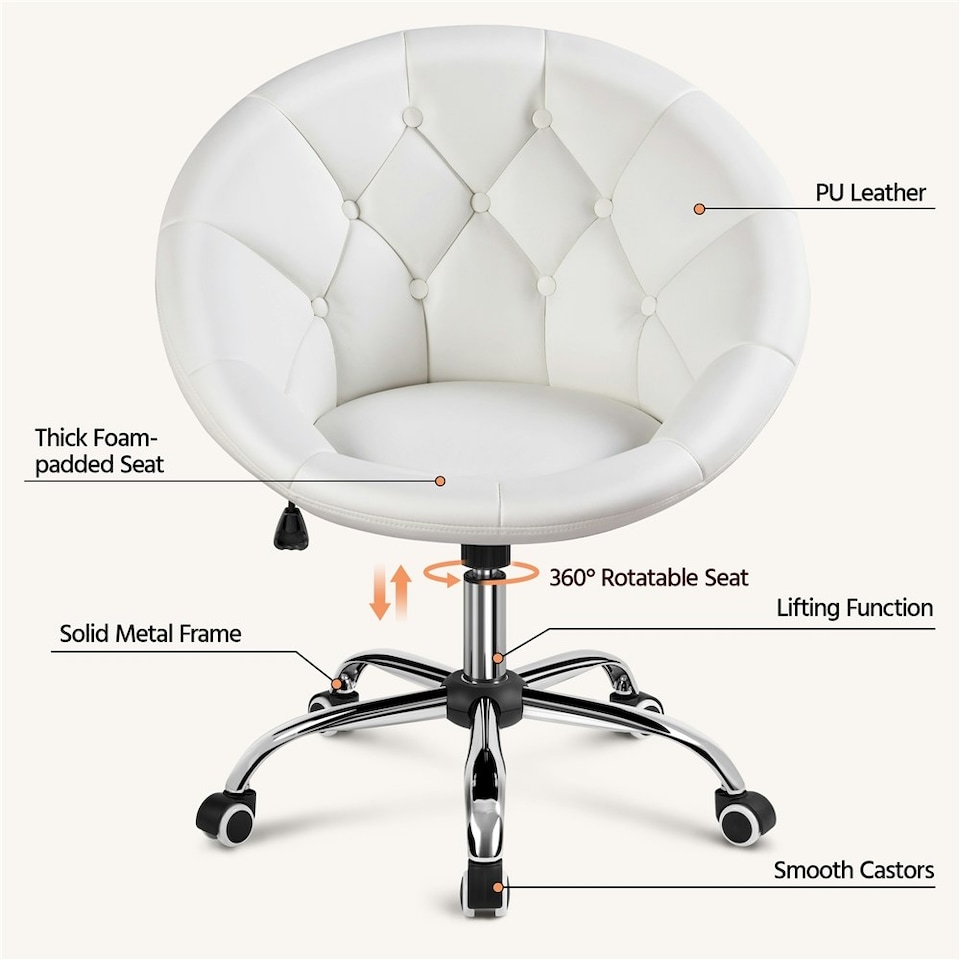 image 1 of Yaheetech Tufted Leisure Office Chair Adjustable Height White