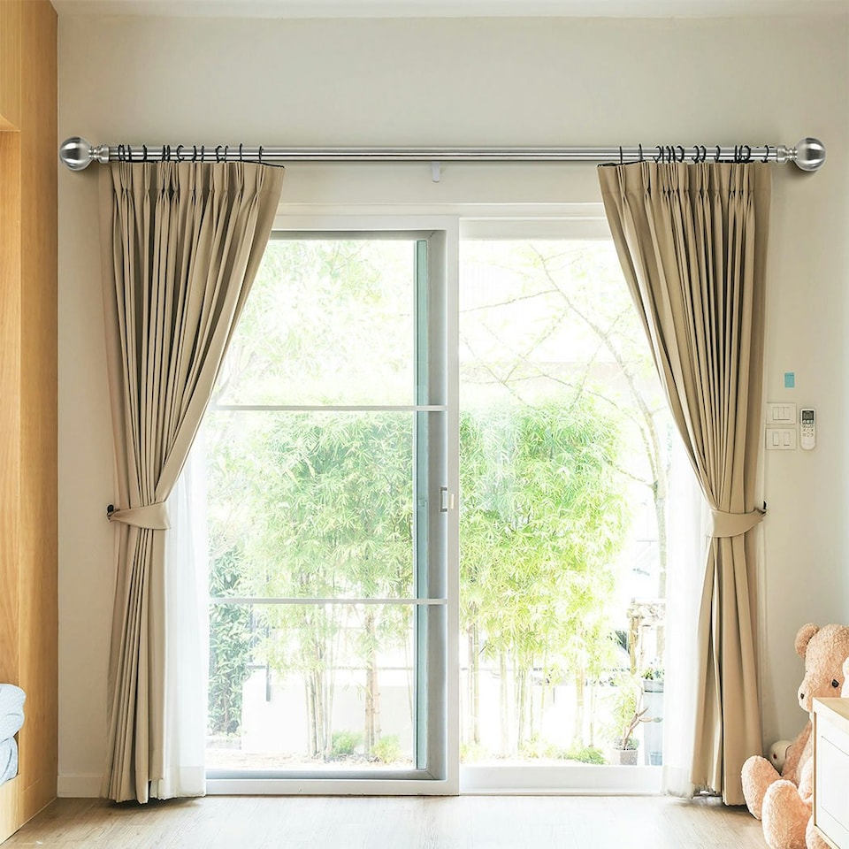 image 1 of Marlow Steel Curtain Rod Quiet Rail Pole Set Extendable Adjustable Satin Nickel