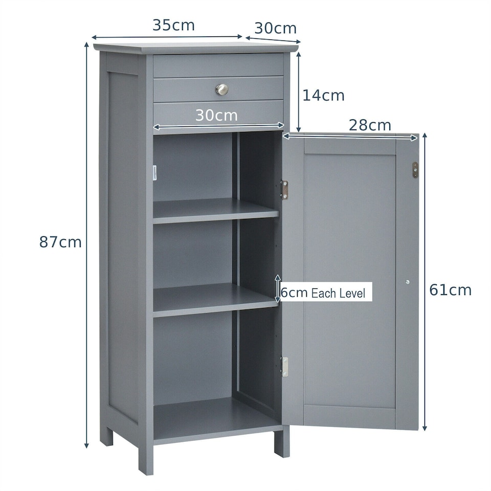 image 1 of COSTWAY Bathroom Storage Cabinet Wooden Cupboard Grey Grey