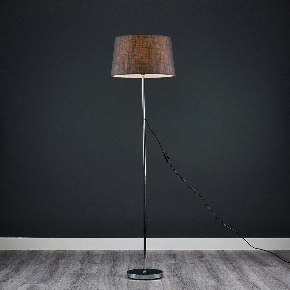 image 1 of ValueLights Modern Floor Lamp In Polished Chrome Finish With Dark Grey Shade