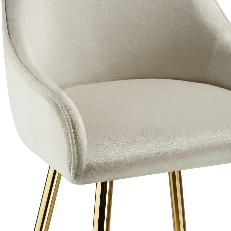 image 1 of Bar Stool Avane - with backrest, upholstered, velvet look - Set of 6 Cream | Gold