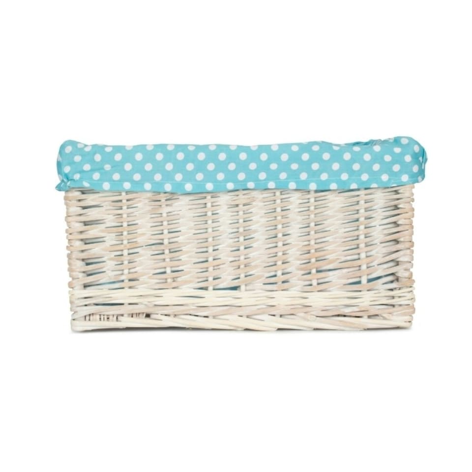 image 1 of Blue Spotty Lined Wicker Open Storage Basket Medium | Blue | Blue