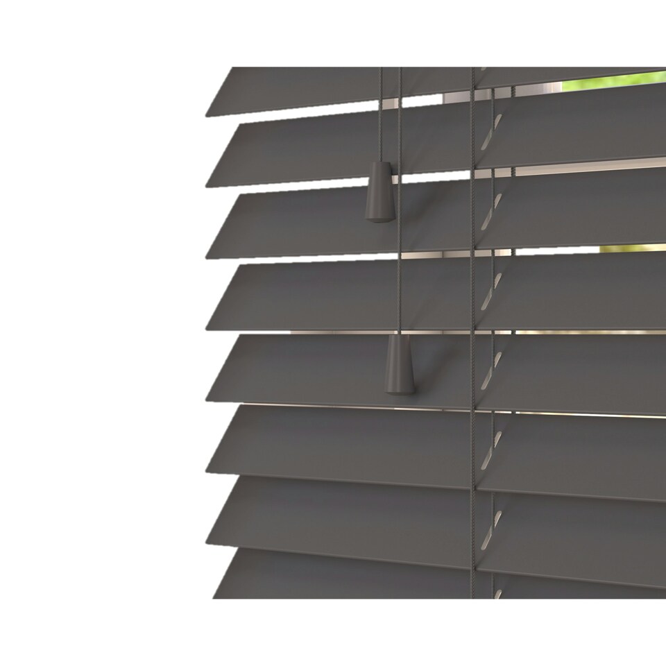 image 1 of 190cm Slate Smooth Finish Faux Wood Venetian Blinds with Strings  (120cm Drop) | Grey | Grey