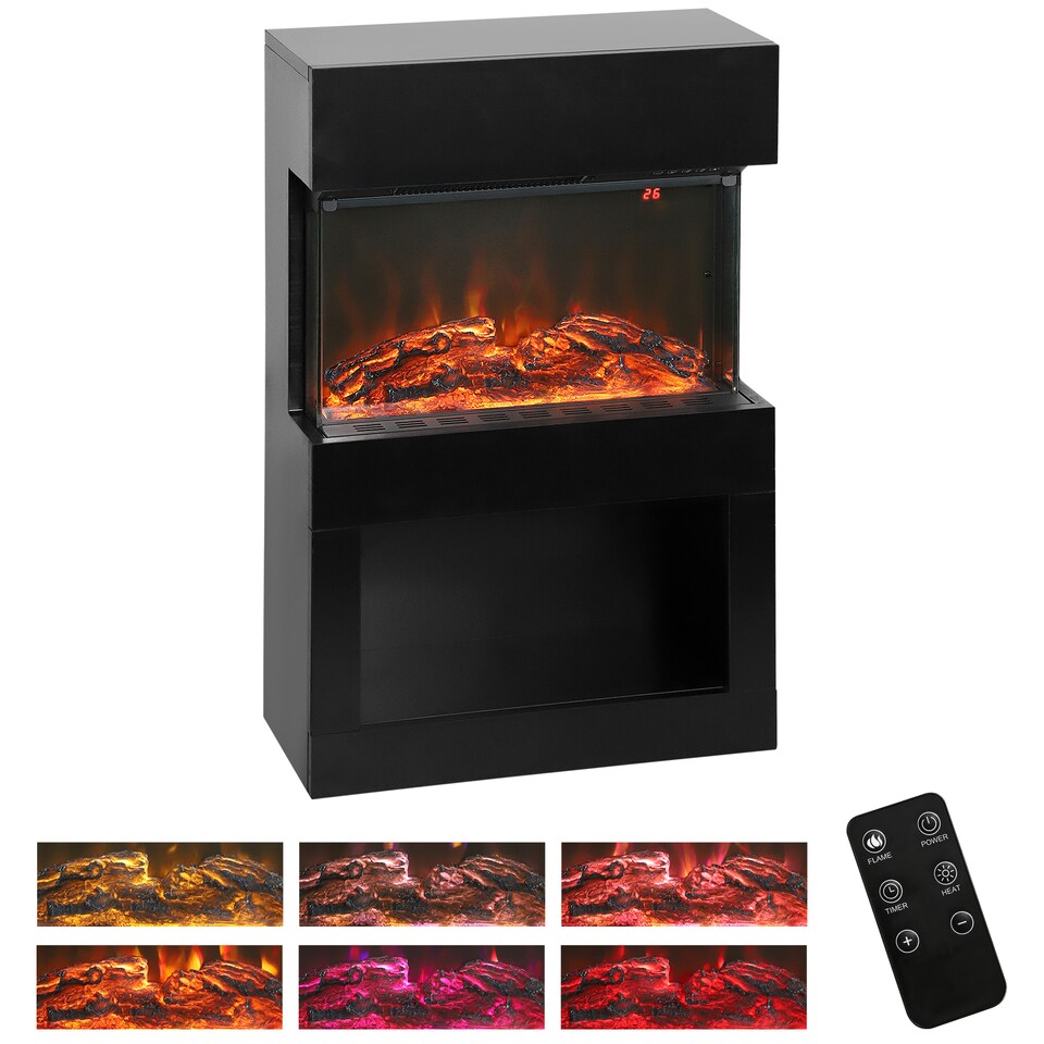 image 1 of HOMCOM Electric Fireplace with 3D Flame Effect, 6 Colours & 3 Brightness Levels, 1000W/2000W Black Electric Fire and Mantel Reach up to 30㎡ Space with Remote & Timer, 3 Sided View for Living Room | Black