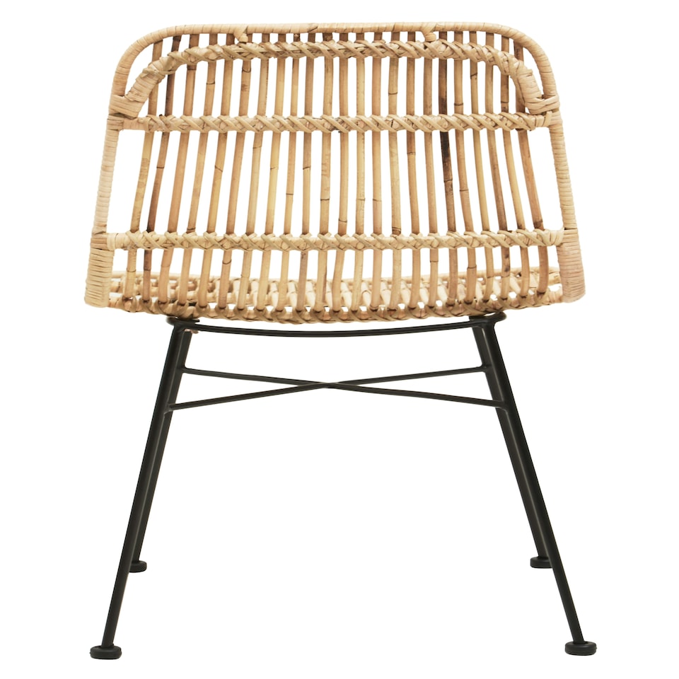 image 1 of Interiors by Premier Natural Rattan Chair with Black Metal Legs, Hand Woven Rattan Dining Chair, Outdoor Rattan Chair for Garden Brown