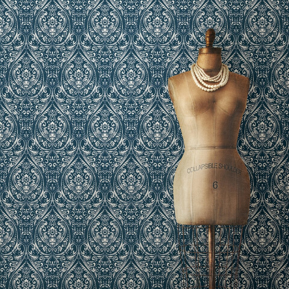 image 1 of NuWallpaper NU1689 Bohemian Damask Peel & Stick Wallpaper, Indigo Multi