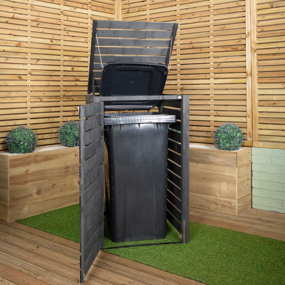 image 1 of 74cm x 1.16m Outdoor Wooden Garden Wheelie Bin Store Storage for 1 Bin in Anthracite