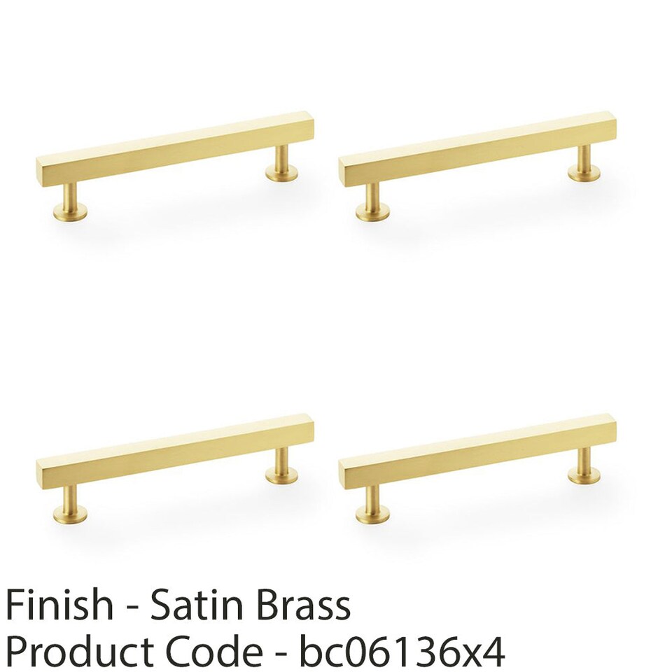 image 1 of 4 PACK - Straight Square Bar Pull Handle - Satin Brass 128mm Centres SOLID BRASS Drawer