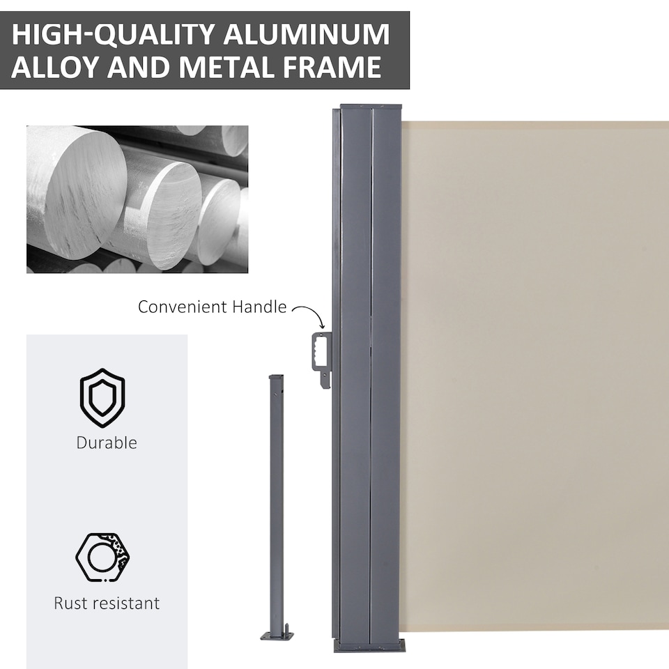 image 1 of Outsunny Retractable Double Side Awning Screen Fence Privacy Beige, 6x1.6m | White | Beige | 1