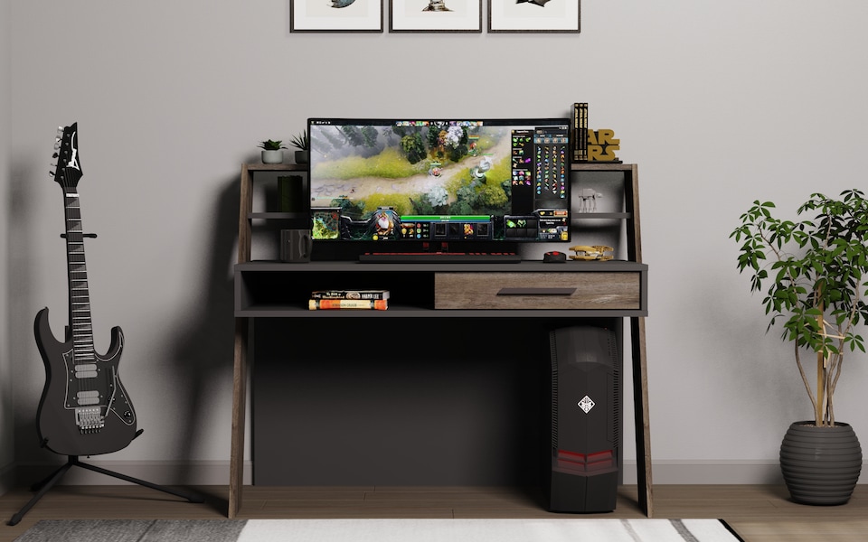 image 1 of Decorotika Soho Computer Desk with Open Shelves and Drawer - W 123 cm x H 104 cm x D 59 cm