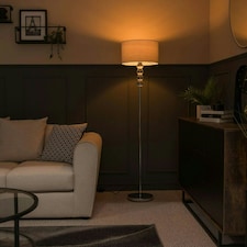 ValueLights Modern Chrome And Clear Acrylic Balls Floor Lamp With Cool Grey Drum Shade