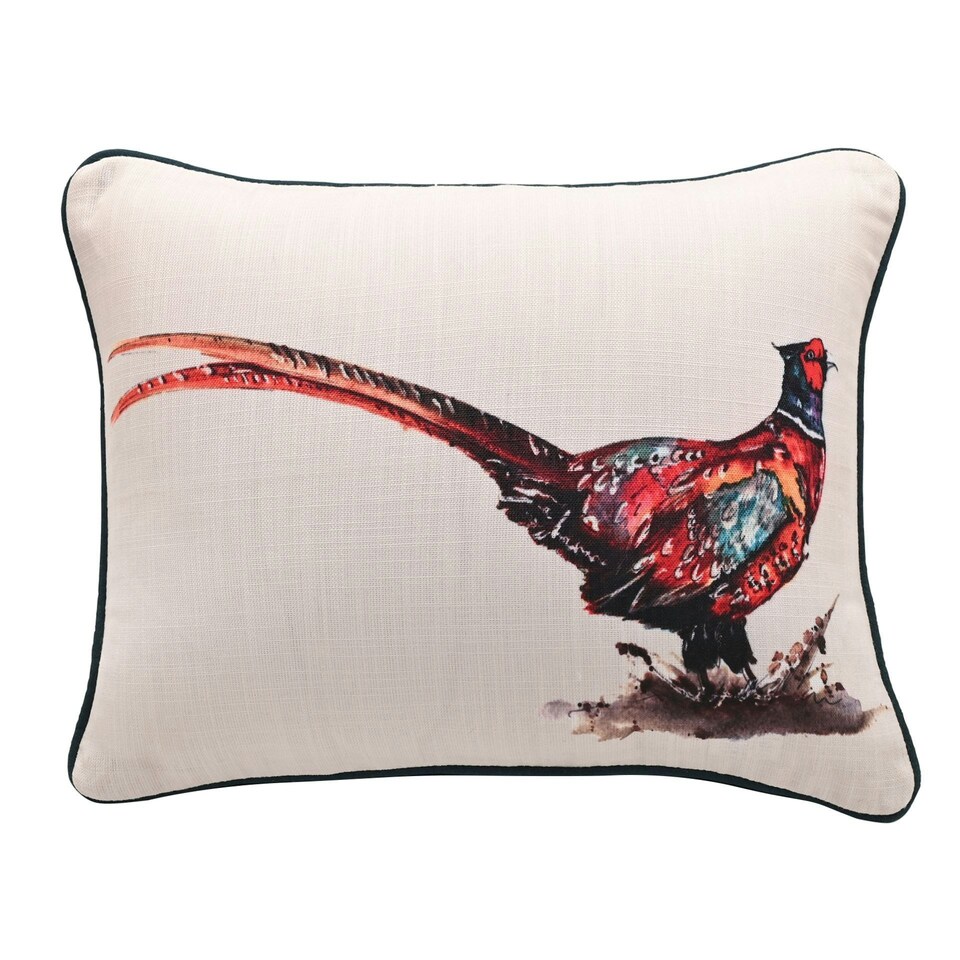image 1 of Meg Hawkins Oblong Cushion with Wooden Buttons - Pheasant White | Red
