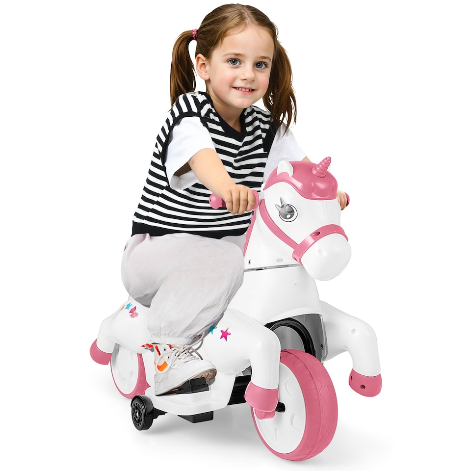 image 1 of COSTWAY 12V Unicorn Ride on Toy Ride on Pony Motorcycle Pink