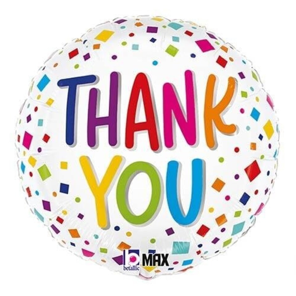 image 1 of Thank You Colourful Confetti Round Foil Helium Balloon 46cm / 18 in | White