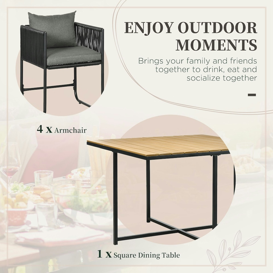 image 1 of Outsunny Rattan Dining Set, Rattan Cube Dining Sets with Space-saving