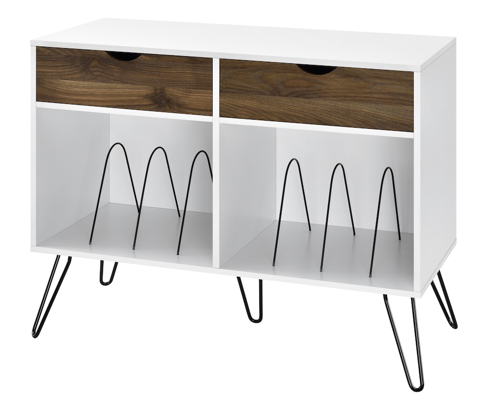 image 1 of Concord Turntable Stand with 2 Drawers White / Oak Look | White | White