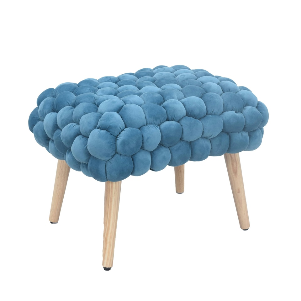 image 1 of Cushla Bubbly Velvet Small Footstool - Blue