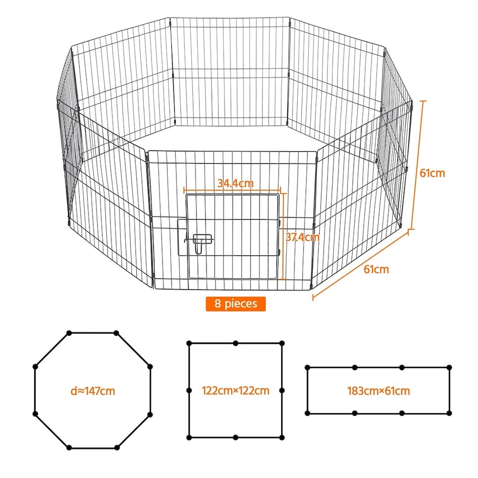 image 1 of Yaheetech 8-Panel Metal Pet Playpen, 61 × 61 cm Black