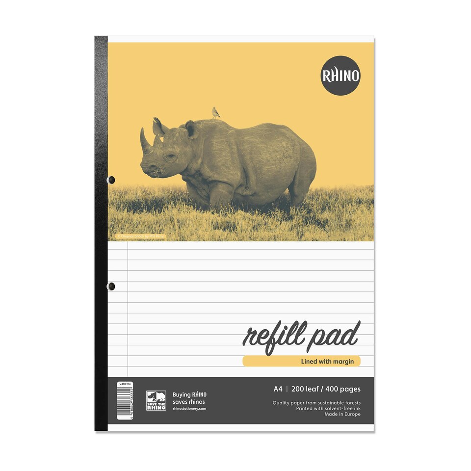 image 1 of Pack of 5 Rhino A4 200 Leaf 8mm Lined with Margin Refill Pads