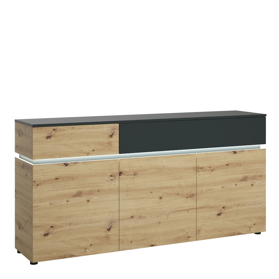 image 1 of Luci 3 Door 2 Drawer Sideboard (including LED lighting) in Platinum and Oak