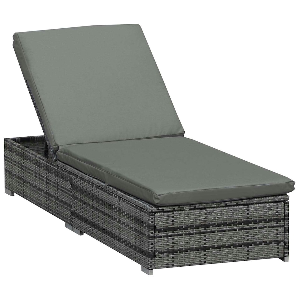 image 1 of Outsunny Patio Rattan Chaise Lounge Garden Pool Wicker Sun Lounger