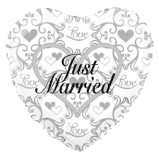 Oaktree Filigree Just Married Foil Balloon - White/Grey/Black - One Size