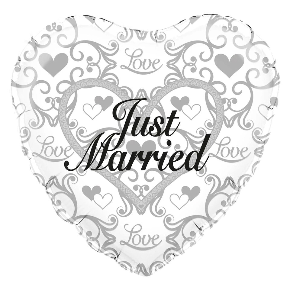 Oaktree Filigree Just Married Foil Balloon - White/Grey/Black - One Size