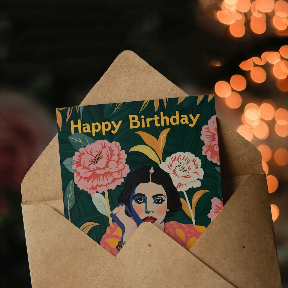 image 1 of Serious Girl Dinner Party Drinks Floral Her Birthday Card